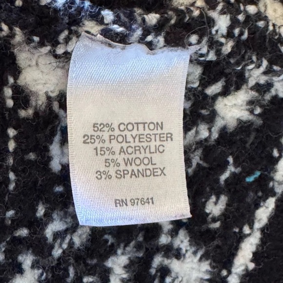 J Jill Sweater Top Sz M Cozy Wool Blend Black White Jacquard Pullover Knit Boho - Picture 7 of 8